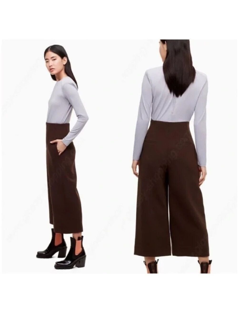 Aritzia BABATON 1-01 Cady Pant Brown Zipper Front Corset Waist Wide Leg Size 0 - Picture 2 of 11